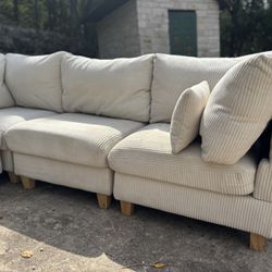 *FREE DELIVERY* White 4 Pc Corduroy Modular Sectional