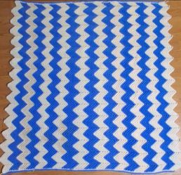 Handmade Blue and White Chevron Crochet Blanket