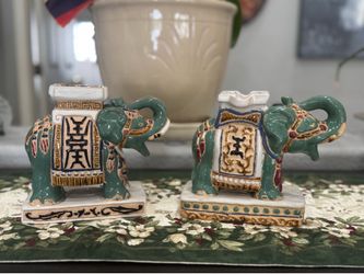 Mid-20th Cent. Asian Elephant Plant Stand & Ashtray Chinoiserie Style Glazed
