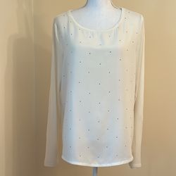 TOMMY HILFIGER Ivory Stretch Rhinestone Long Sleeves Pullover Top Size L