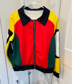 Colorblock Bomber Jacket Unisex Size M Red Yellow Green Racing Style #8