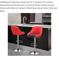 MoNiBloom High Bar Stools Set of 2, Modern PU Leather Adjustable Swivel Barstool, Armless Kitchen Is