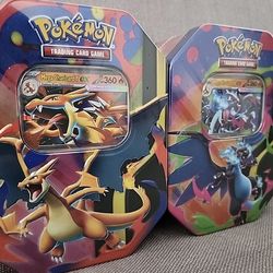 (LOT OF 2) Pokémon TCG: Mega Charizard X & Y EX Tins Brand New  Factory Sealed