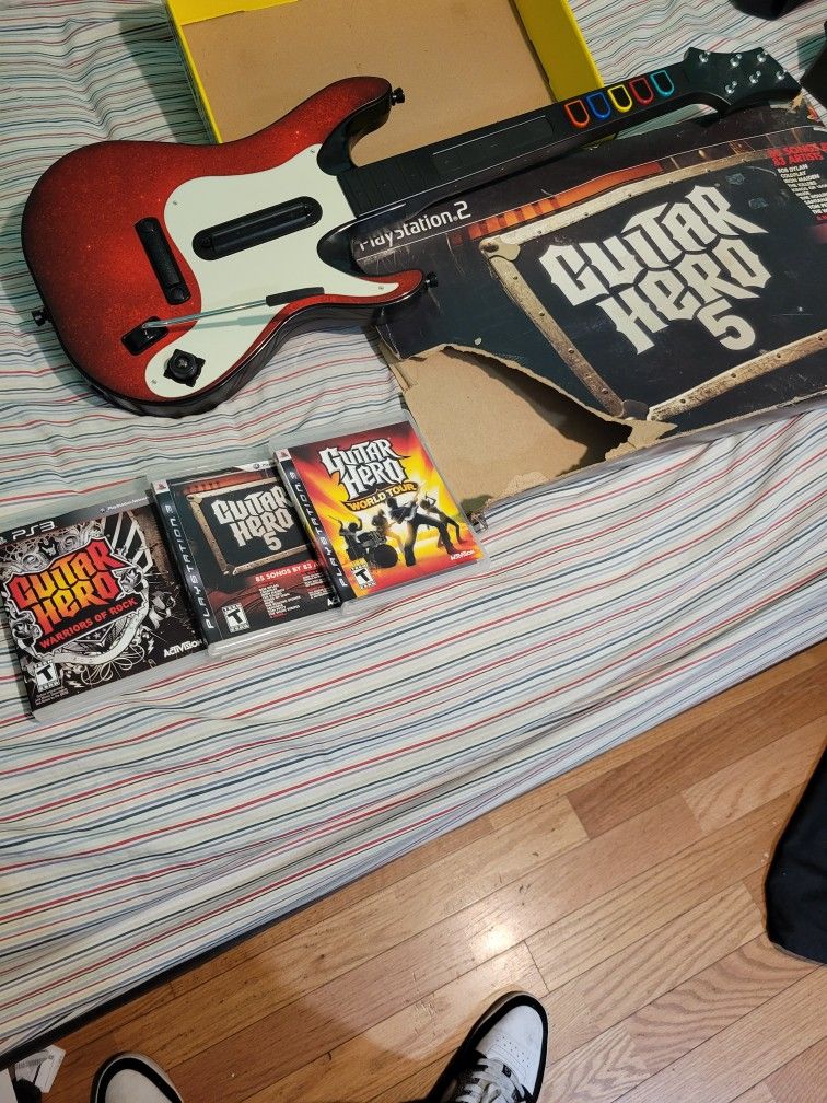 PS3 Guitar Hero Bundle Complete With Cherry Red Guitar And Dongle