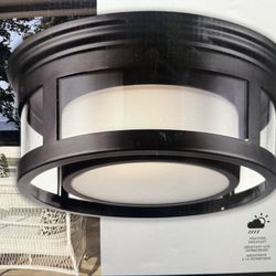 1-Light Outdoor/Indoor Flush Mount Ceiling Light, Matte Black, Frosted Glass Shade
