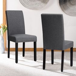 Costway Grey Fabric Dining Chairs Set Of 2