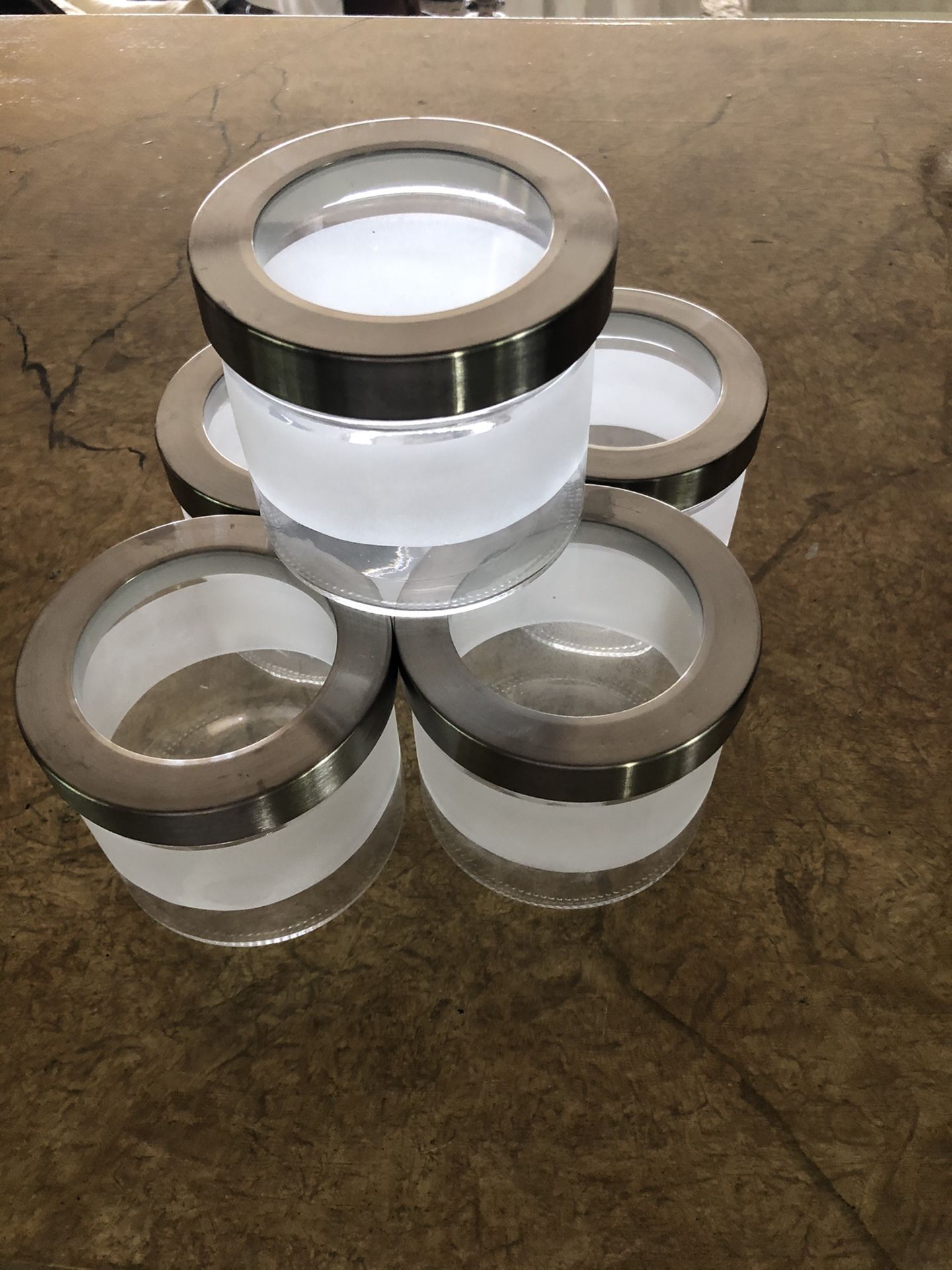 5 IKEA glass jars with metal tops
