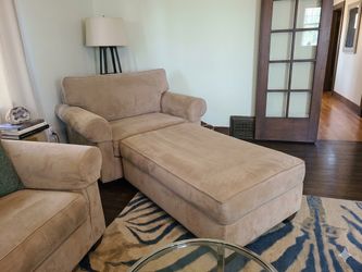 NEED GONE BY TOMORROW Oversized Microfiber Lounge Chair & Matching Chaise Ottoman – Beige/Tan
