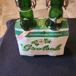 Vintage Collectible G R O L F C H Green Glass Beer Bottles With Porcelain Swing Cap Very Old And Excellent Condition
