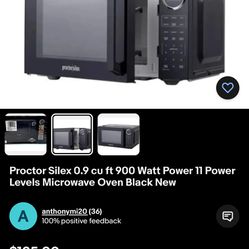 Proctor Silex 0.9 cu ft 900 Watt Power 11 Power Levels Microwave Oven Black New