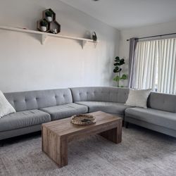 Living Spaces Light Gray Mid Century Modern Sectional Sofa Couch Sala 