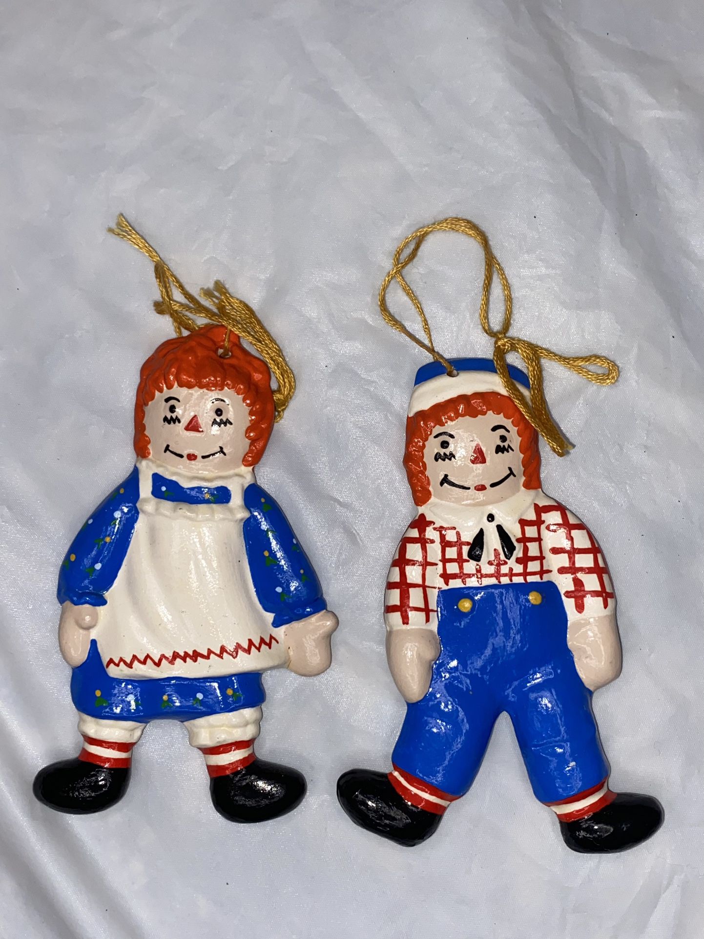  Vintage Raggedy Ann & Andy Ceramic Christmas Ornaments