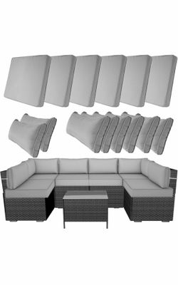 14 fundas de cojín de repuesto para patio al aire libre, fundas de cojín impermeables para muebles de exterior, se ajustan a 7 piezas de sofá de mimbr