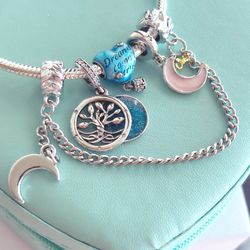 GIVEAWAY OFFER: Pandora Style Family,Heart, Moon SafetyChain Charms,Bracelet,Bag