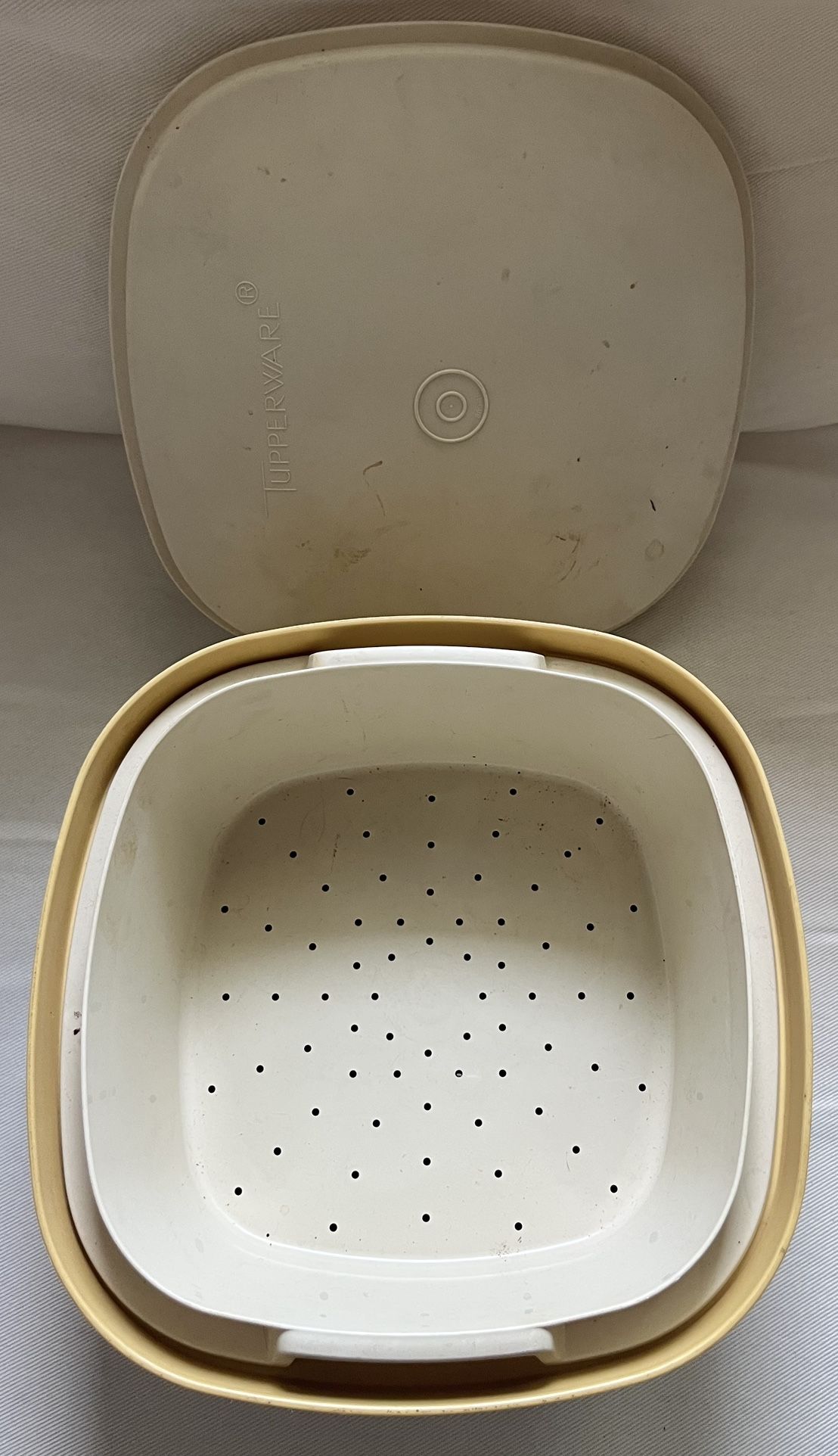 Vintage Tupperware 888 Steam N Store 3 Piece Set Yellow With Beige Lid and Insert
