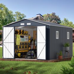 Outdoor Storage Shed 10 x 12 ft. Utility Tool Shed Metal Storage Garden Shed with Lockable Doors, Wi