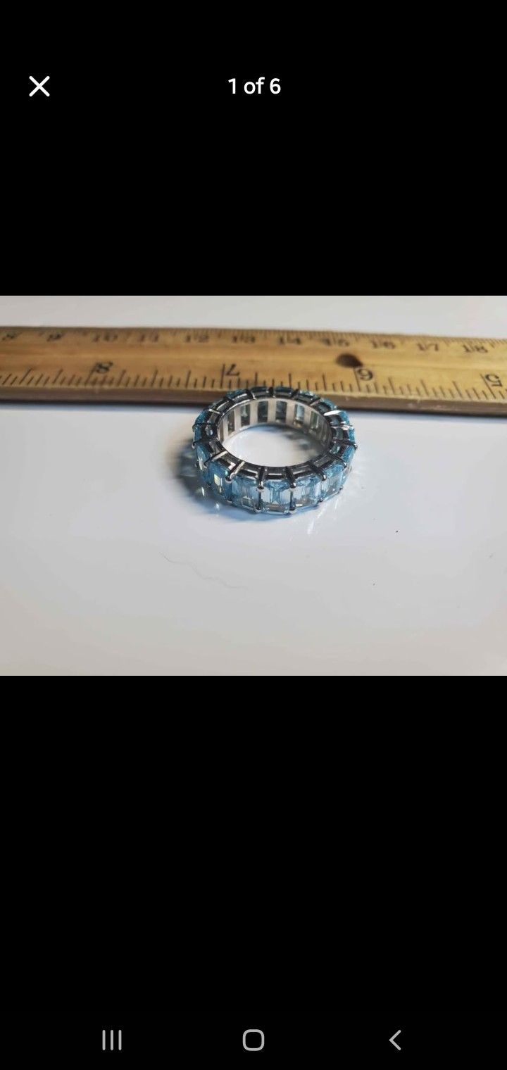 Silver Rhodium Plated, Moissanite Diamond Ring VVS White Passes Diamond Tester Size 7