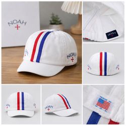NOAH Cap White Made in USA Red Blue Stripe One Size