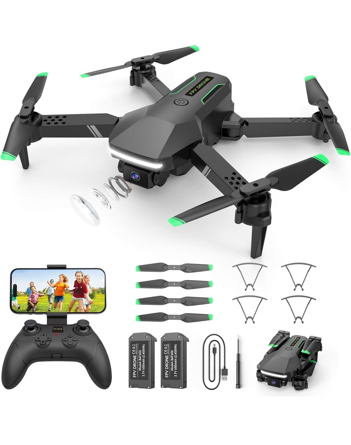 Drone with Camera for Kids Beginners - Foldable 1080P HD Camera Drones with 2 Batteries,FPV Live Video Remote Control,Gestures Selfie,One Key Start,36