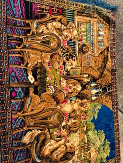 Vintage plush Chenille l/velvet dogs playing card tapestry 6 x 4