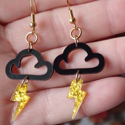18kt. Gold Plated Lucite Clouds& Lightening Bolt Earrings