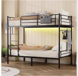 Bunk Bed with Outlets & LED Lights