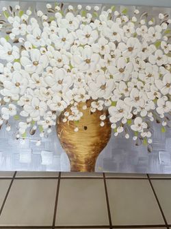 White Floral Tree Textured Canvas Painting