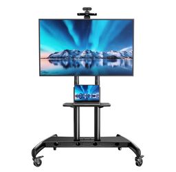 PERLESMITH Mobile TV Stand for 55-90 Inch Flat/Curved Screen TV Max VESA 800x500mm Outdoor TV Cart with Height Adjustable AV Shelf- UL Certificated Ro
