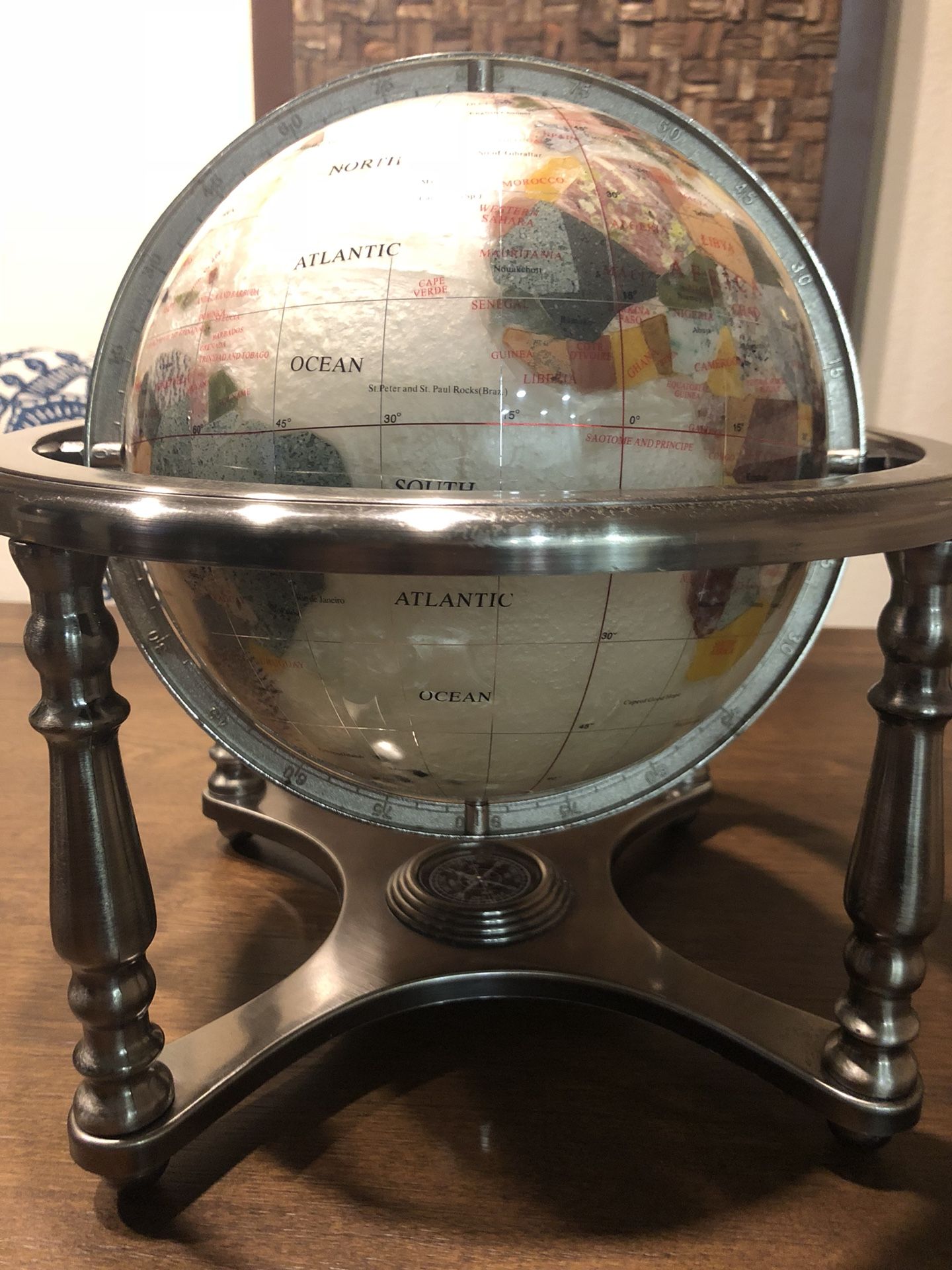 Unique art Gemstone globe compass stainless stand 13 inch tall globe 🌎 precious stones