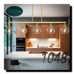 🔥 Gold Linear Pendant Light for Kitchen Island – 5-Light Modern Glass Globe Chandelier