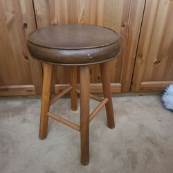 Vintage Wooden Stool with Padded Seat