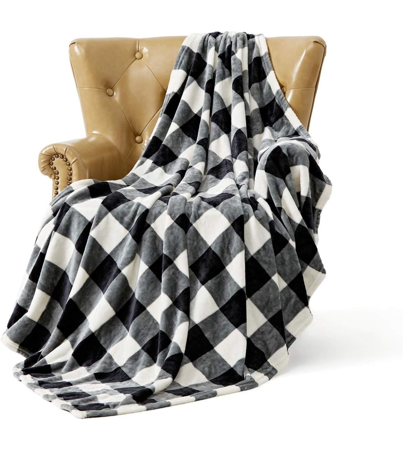 FFLMYUHUL I U Fuzzy Throw Blanket with Super Soft and Warm Throw Flannel Blanket … (Tz05-black and White Check, 50" L x 60" W)