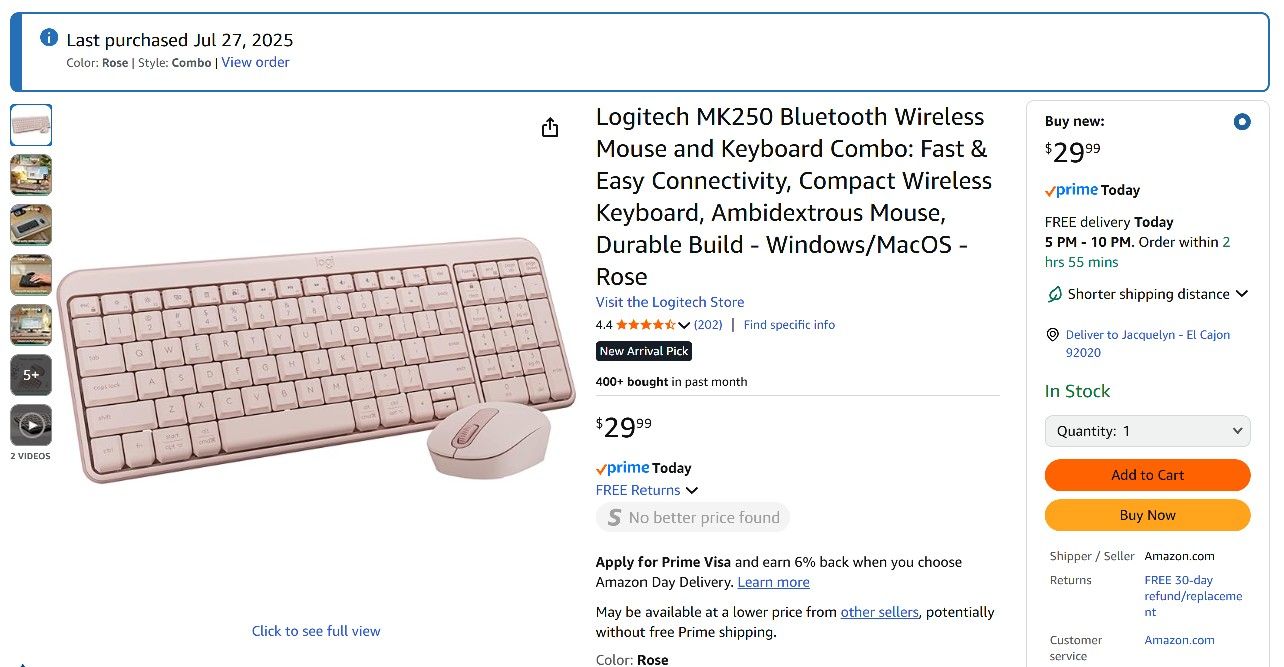 Rose Logitech Bluetooth Keyboard + Mouse 