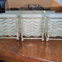 Set Of 3 Candle Holders, Glass And Metal