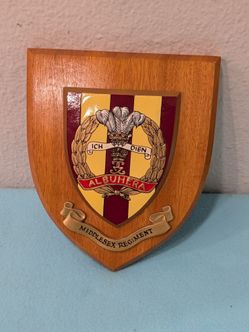 Vintage ALBUHERA Middlesex Regiment Wooden Mess Plaque Shield made in Great Britain