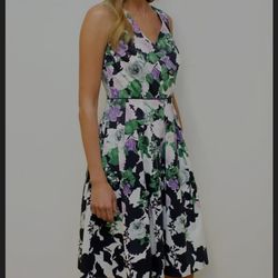 NEW $189 TALBOTS Purple Floral,Hydrangea Fit & Flare Sateen Dress Sz 8