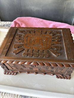 Hand carved wooden jewelry box