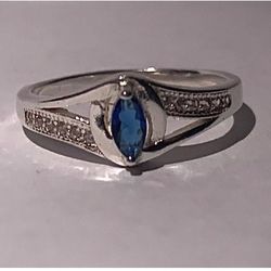 Real 925 Sterling Silver Blue Sapphire Wedding Ring Size 9