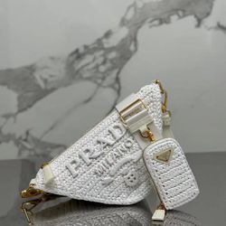 White Prada Triangle Crochet Bag