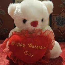 VALENTINES DAY WHITE TEDDY BEAR W/RED HEART PLUSH ANIMAL TOY 