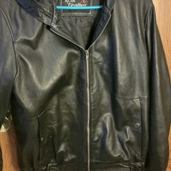 Hooded Leather Jacket Size S