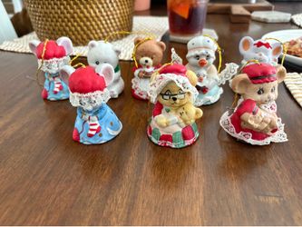 VTG Mix 8 Christmas JASCO CARING CRITTER CHIMERS Bisque Porcelain Bell Ornament