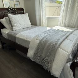 Two (2) Bombay Company Wood Sleigh Beds - Twin