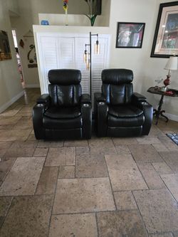 Recliners, Leather Power Recliners, with Power Headrest, Set of 2