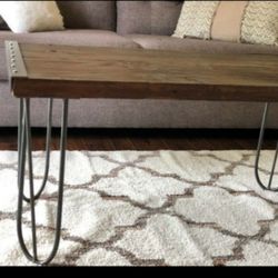 Solid wood coffee table with steel hairpin legs