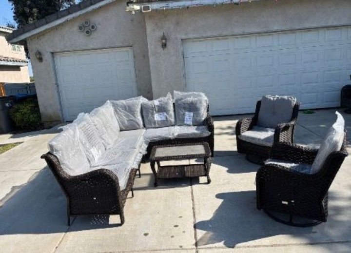 Available In Two Colors Brand New Patio Chair Set Brand New Patio Swivel Rocking Chairs Available In Dark Gray Light Gray And Brown Cushions Brand New