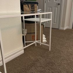 Two Desk Laptop Computer Office Desk Glass Top Furniture Console Table White