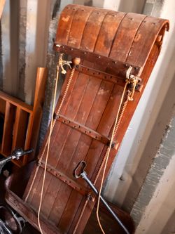 Antique Wooden Sled with Rope