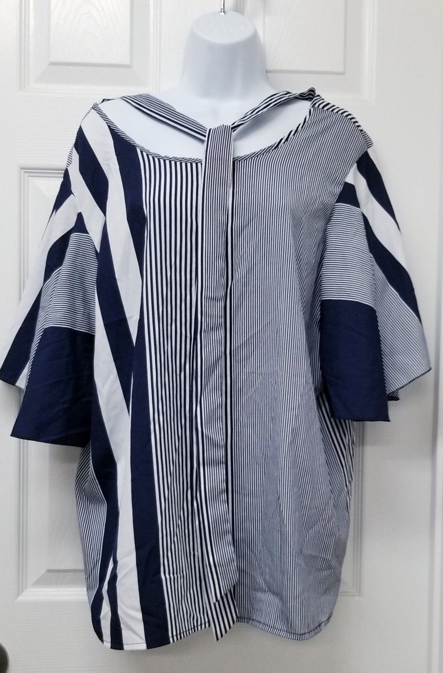 Blue and White Tunic Top Plus 