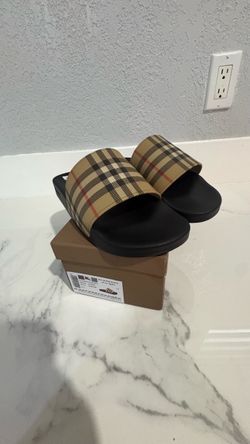 Burberry Plaid Check Slide Sandals Beige/Black Rubber Slip-On Logo US 11 Men